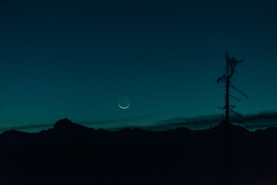 夜幕降临时山的剪影照片